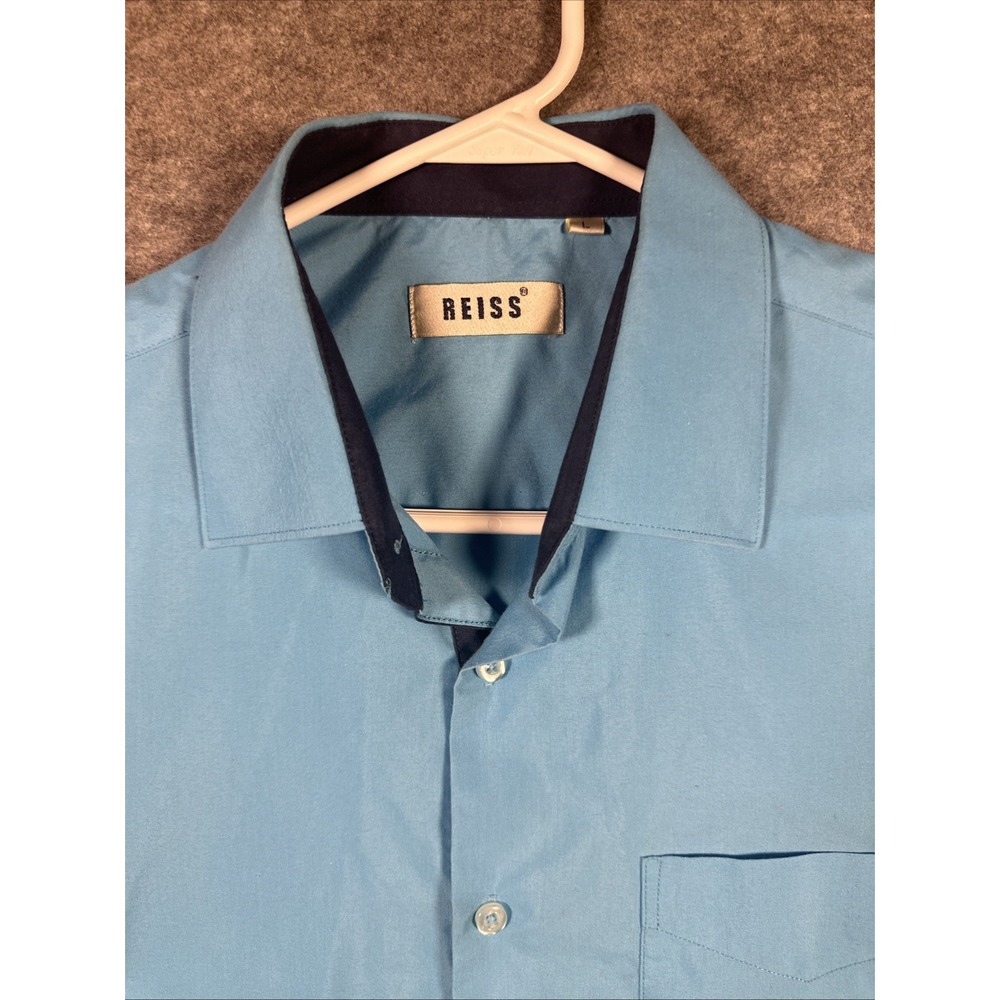 Reiss Light Blue Casual Button-Down Shirt with Dark Navy Trim